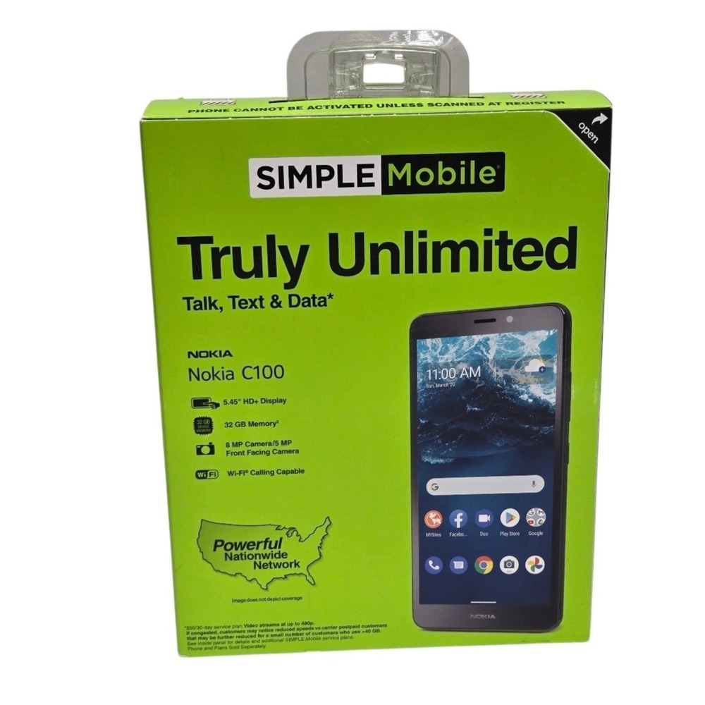 Nokia C100 32GB Simple Mobile Prepaid Smartphone Android 12 5.45" HD+ New
